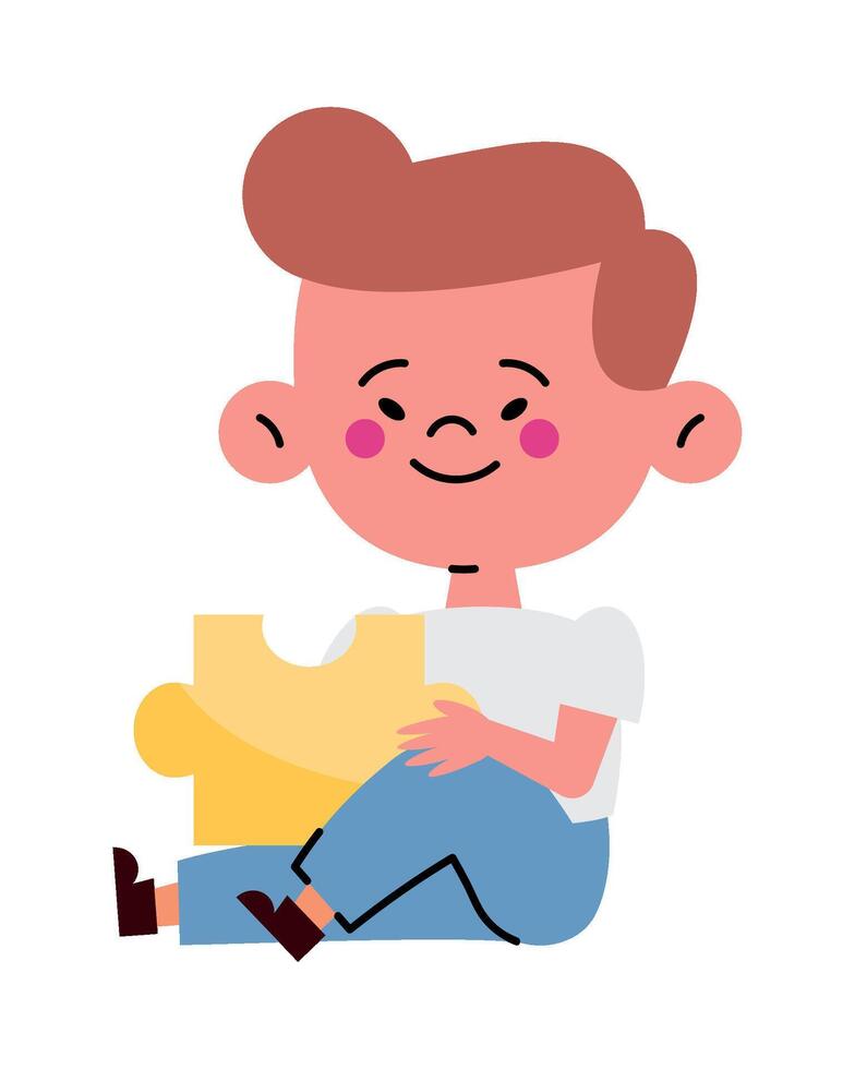 A boy sitting with a puzzle piece vector