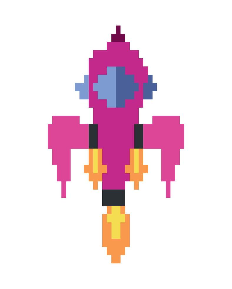 Pixel art space rocket illustration vector