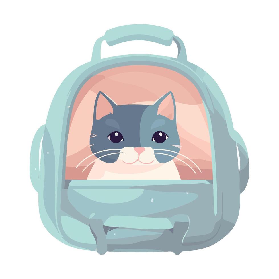 A cat inside a blue backpack vector