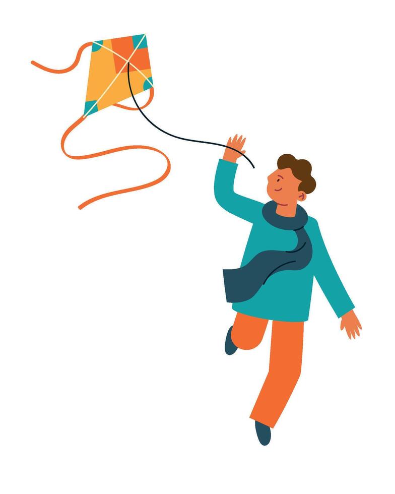 A man is flying a kite with a string vector