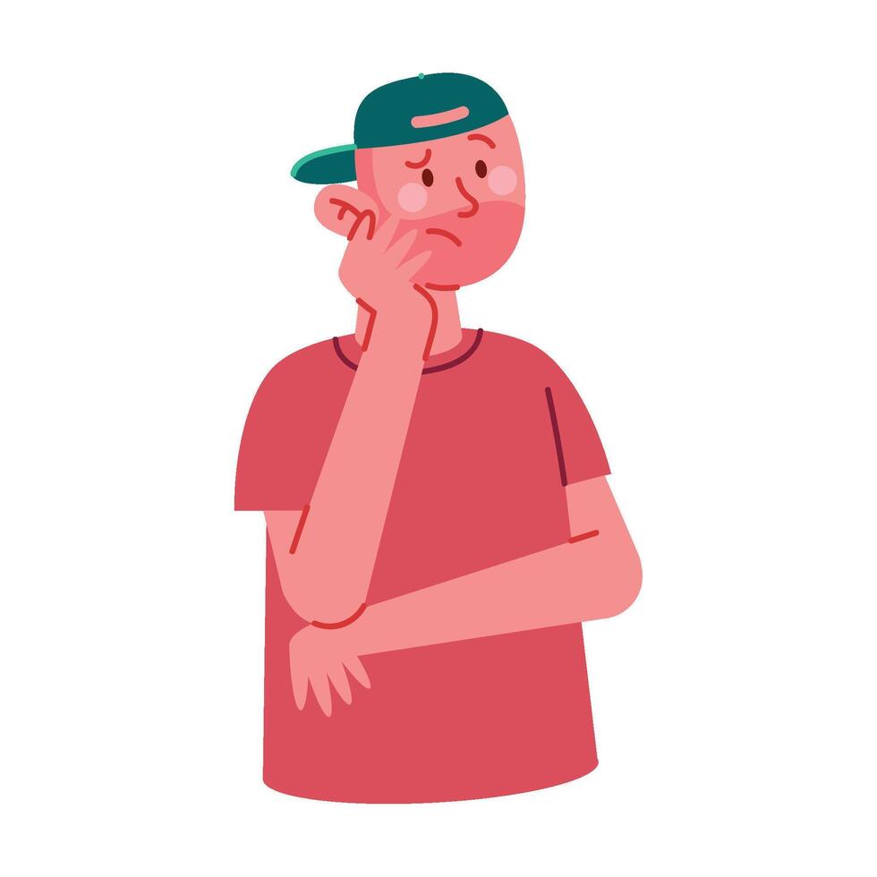 A man in a cap is thinking about something vector