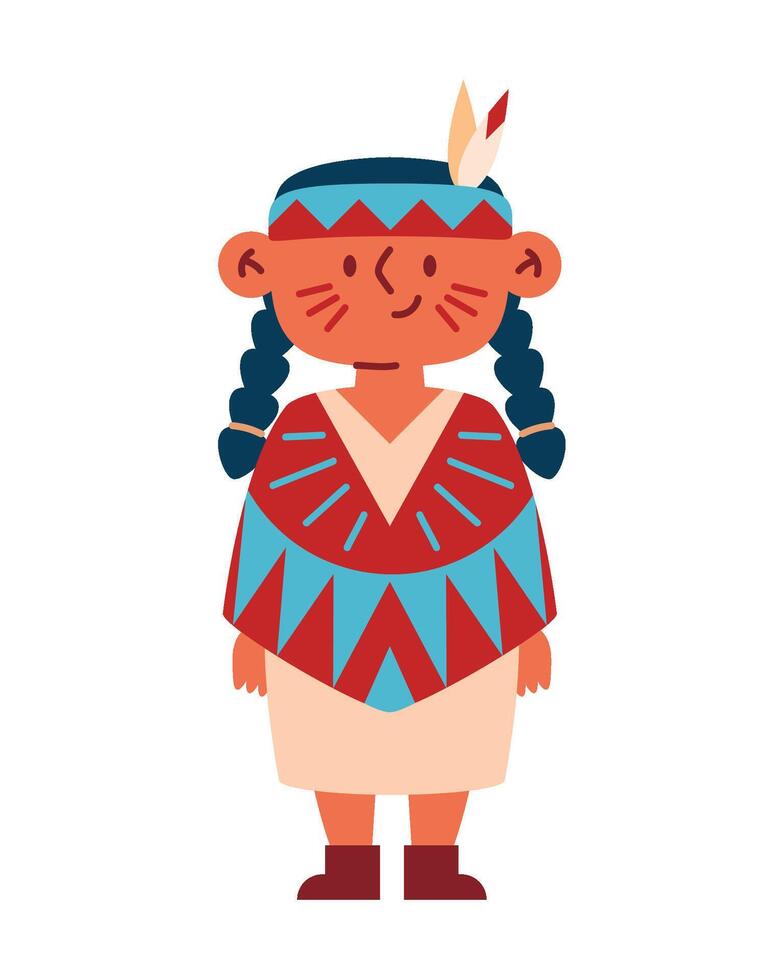 A cartoon native american girl in traditional clothing vector