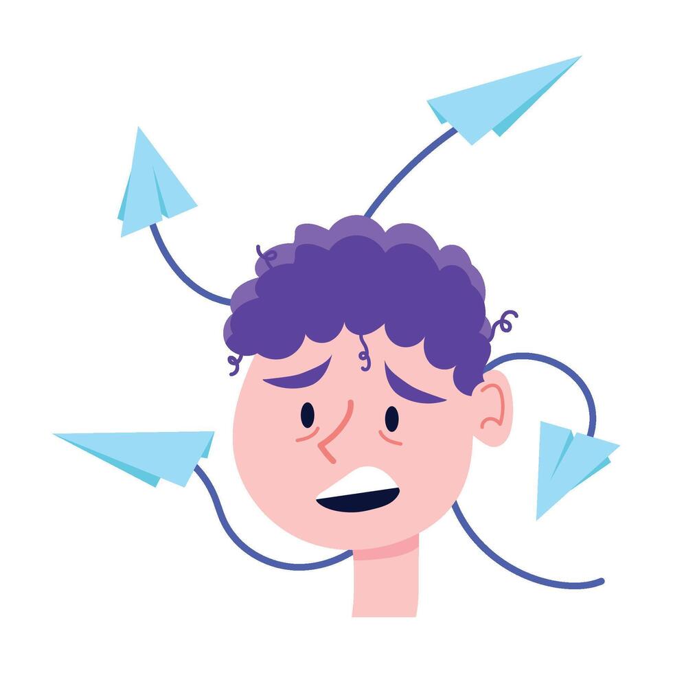 A cartoon man with paper airplanes flying around his head vector