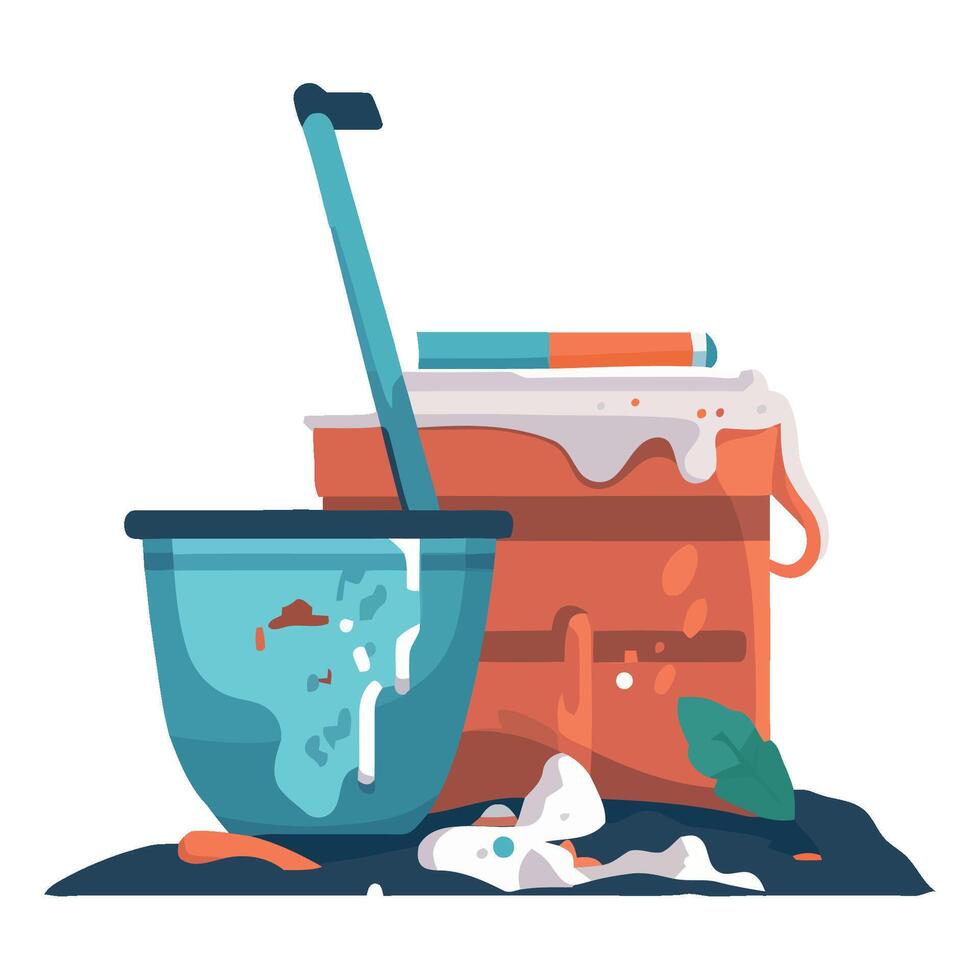 A bucket and a mop are sitting on a white background vector