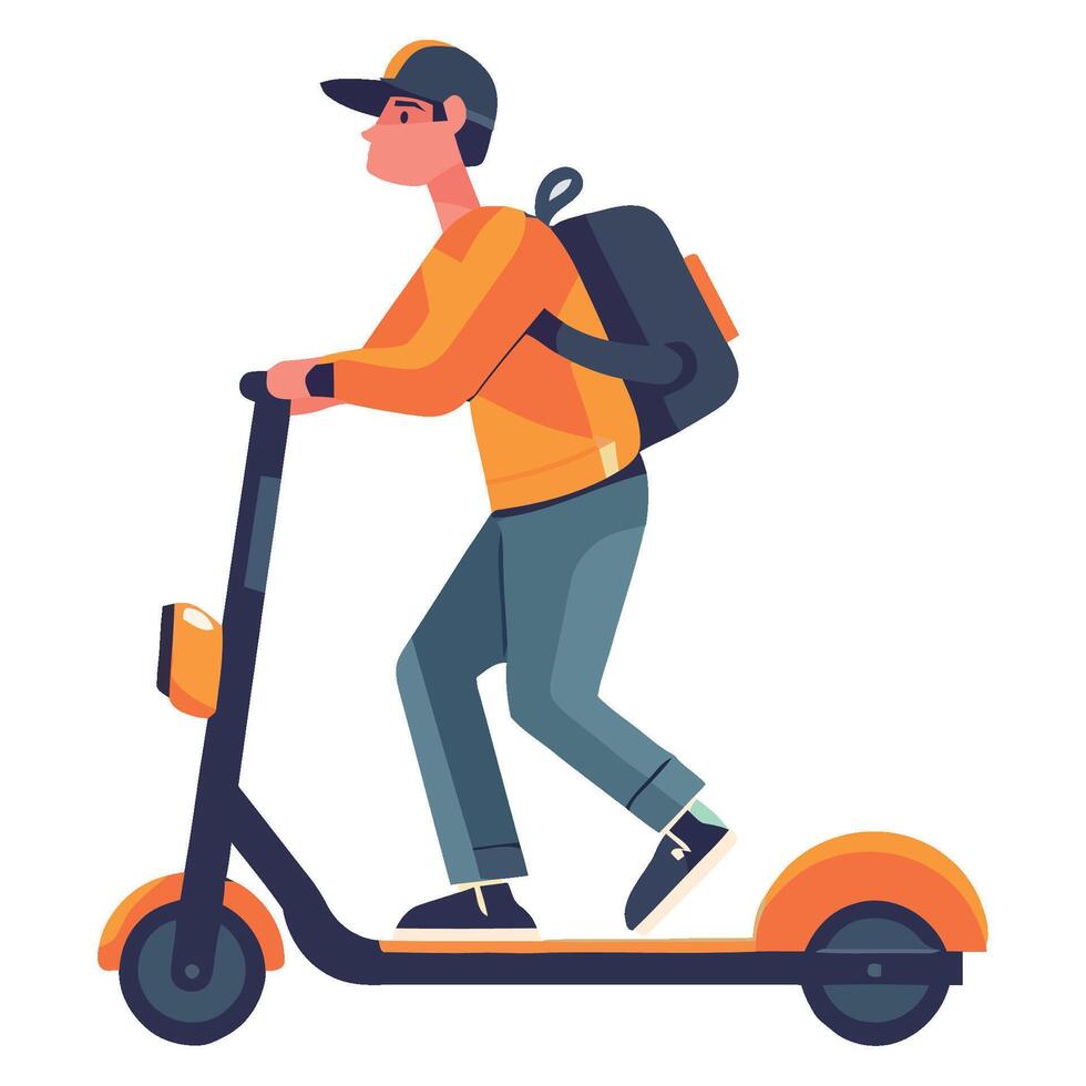A man riding on an electric scooter vector