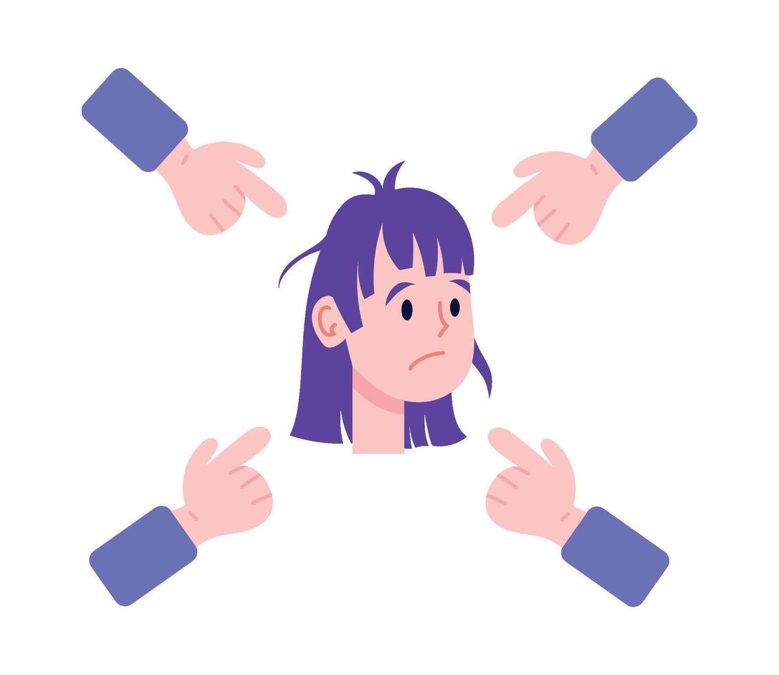 A woman with her hands pointing to her face vector
