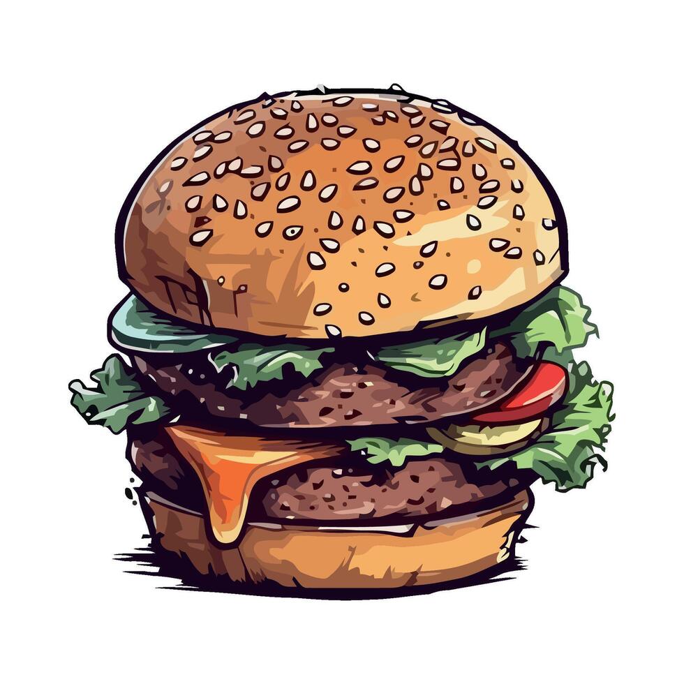 A hamburger with cheese and lettuce on top vector