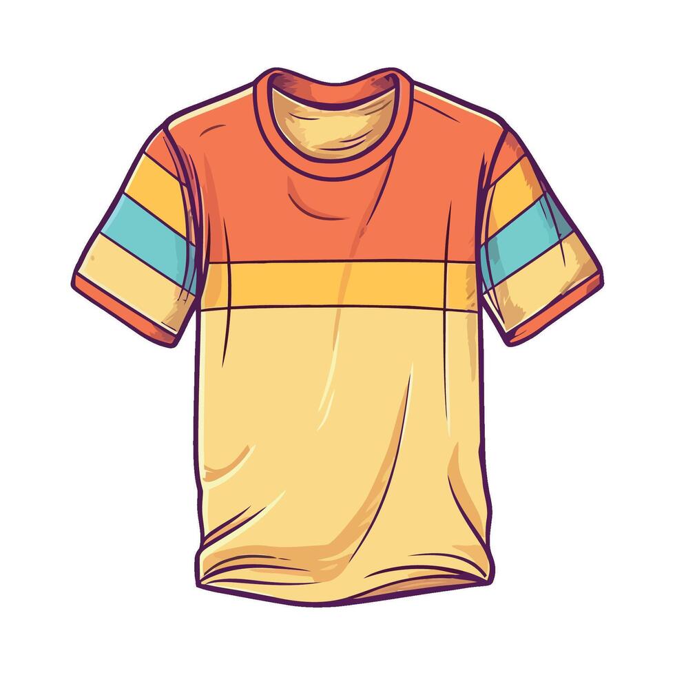 An orange t - shirt with a blue, yellow and red stripe vector