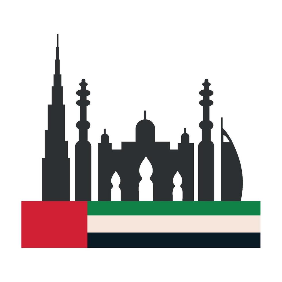 Uae skyline with a flag and a flag of the united arab emirates vector