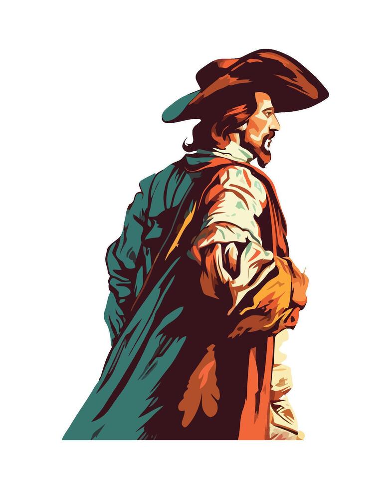 A man in a hat and cape is walking away vector