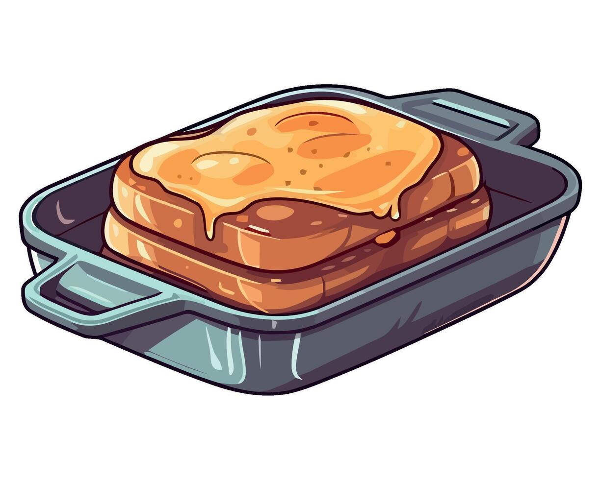 Cartoon illustration of a piece of toast in a pan vector