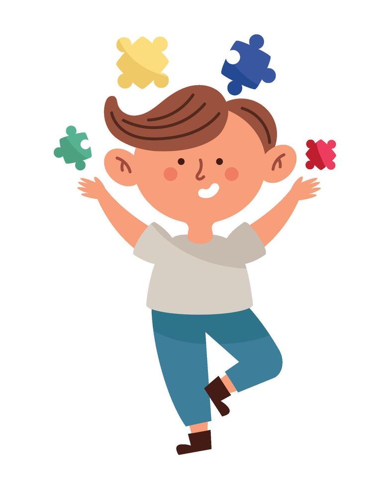 A boy is holding up a puzzle piece vector