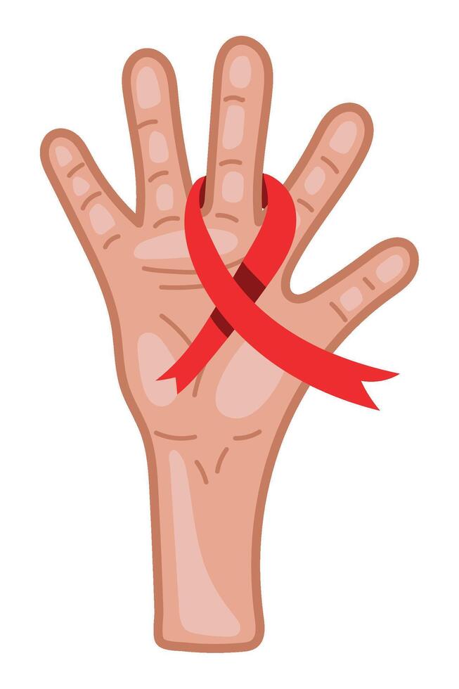 A hand with a red ribbon on it vector