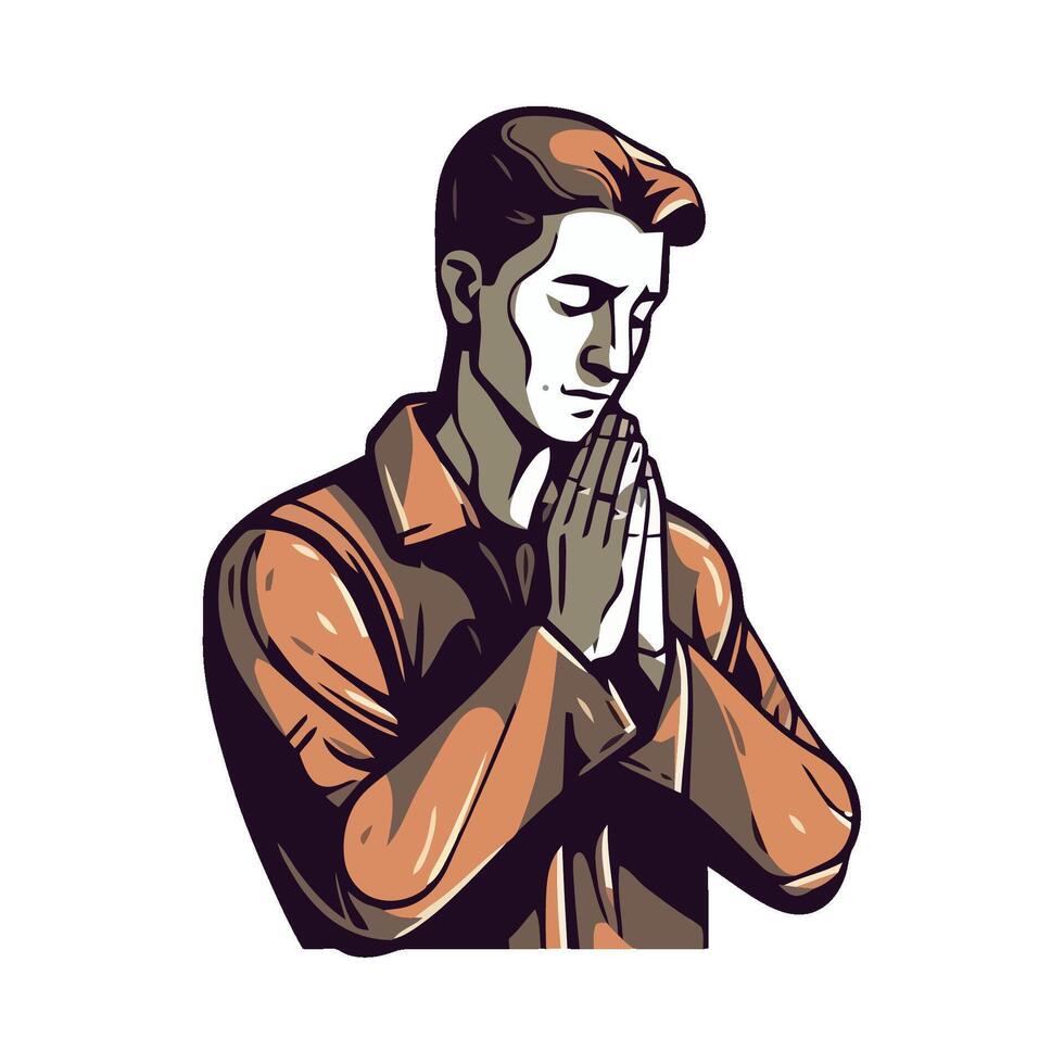 A man praying in a brown shirt vector