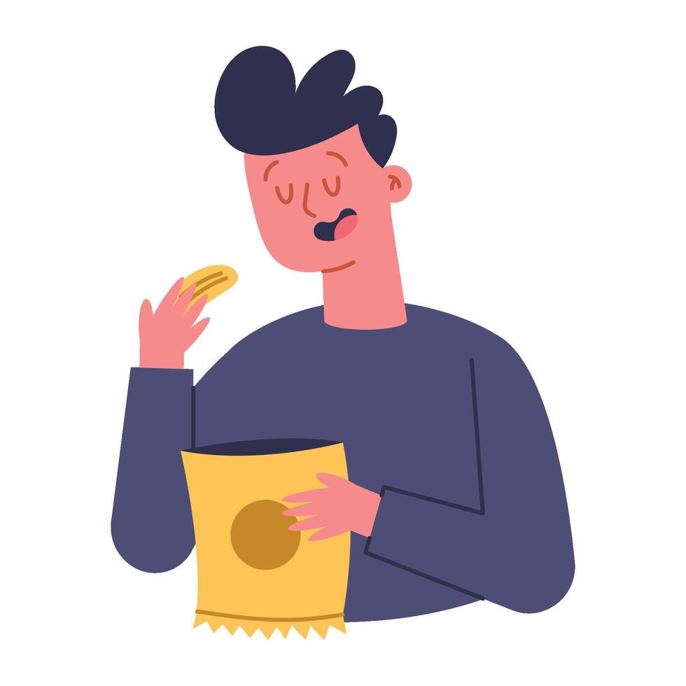 A man eating a bag of chips vector