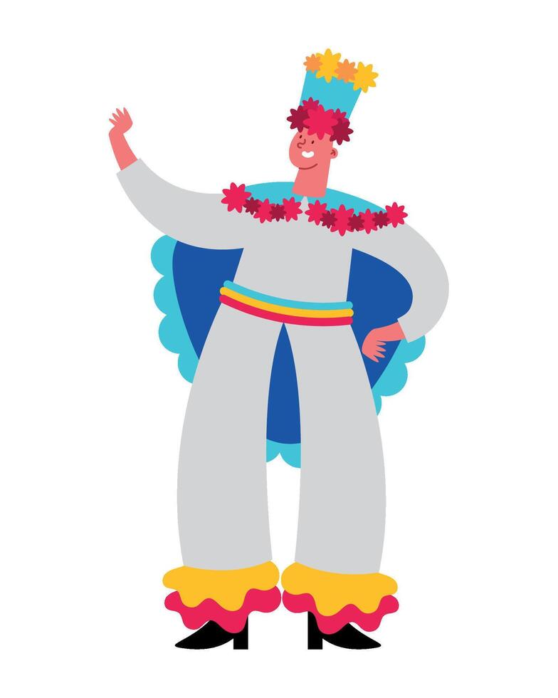 A cartoon man dressed in a colorful costume vector