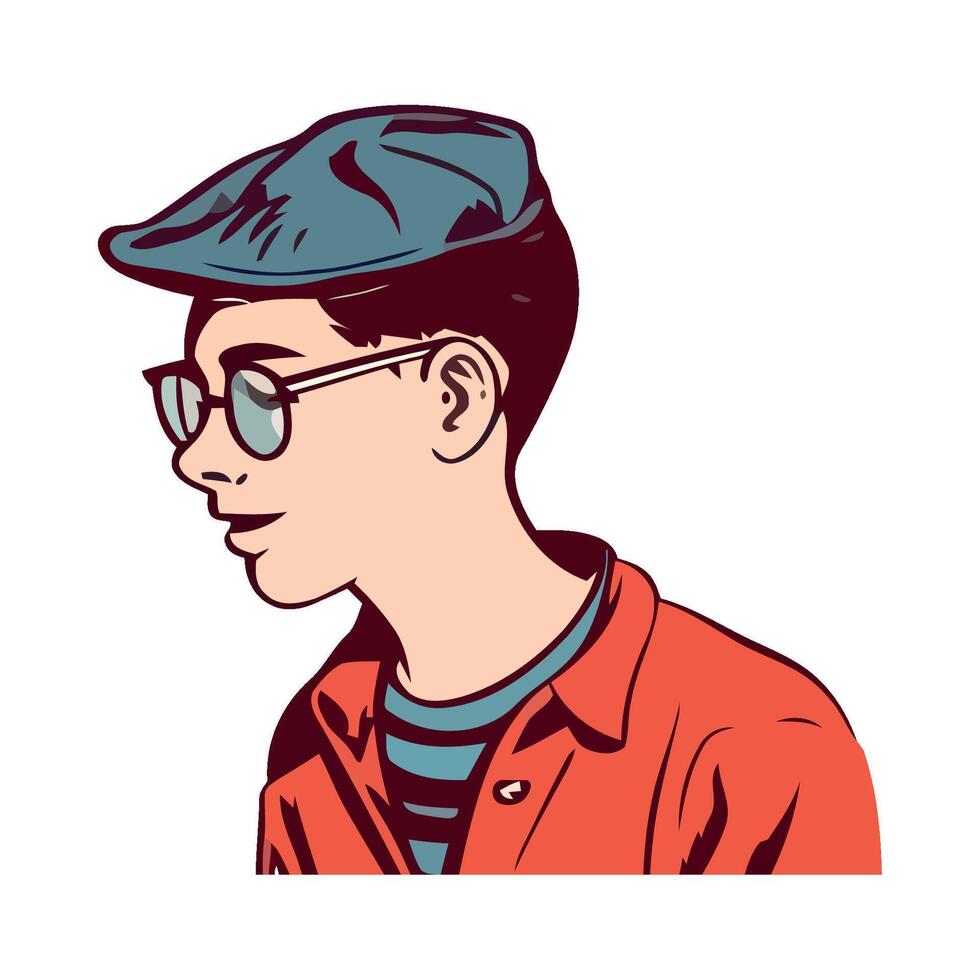 A young man wearing glasses and a cap vector