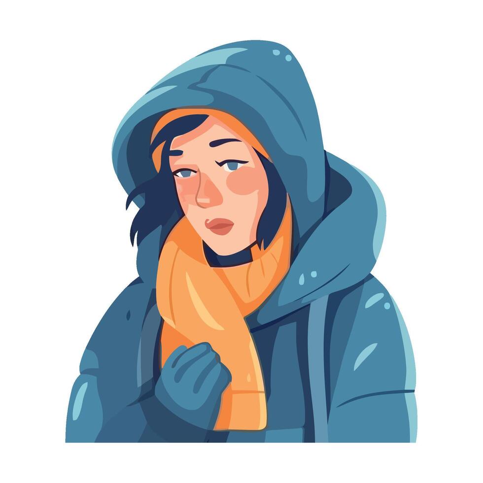 Sad girl in winter coat and scarf illustration vector