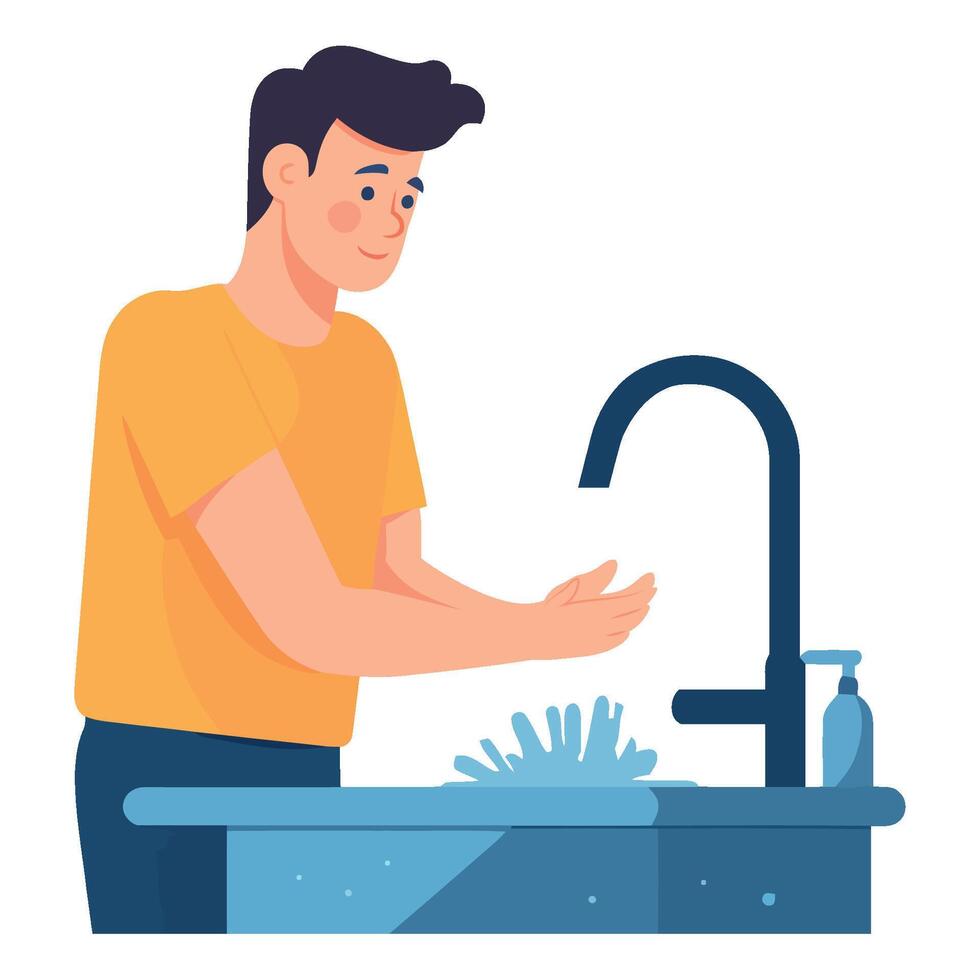 Man washing hands in sink with soap and water vector
