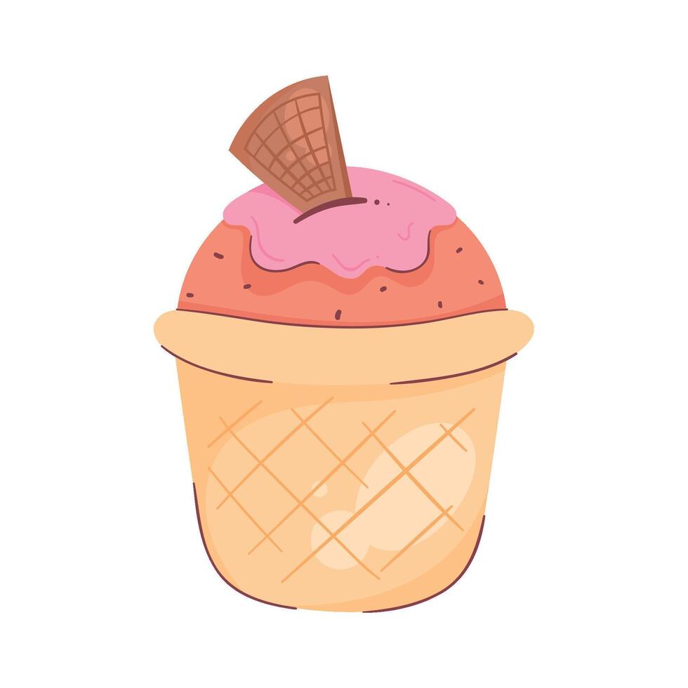 Ice cream cone with pink ice cream and a waffle cone vector