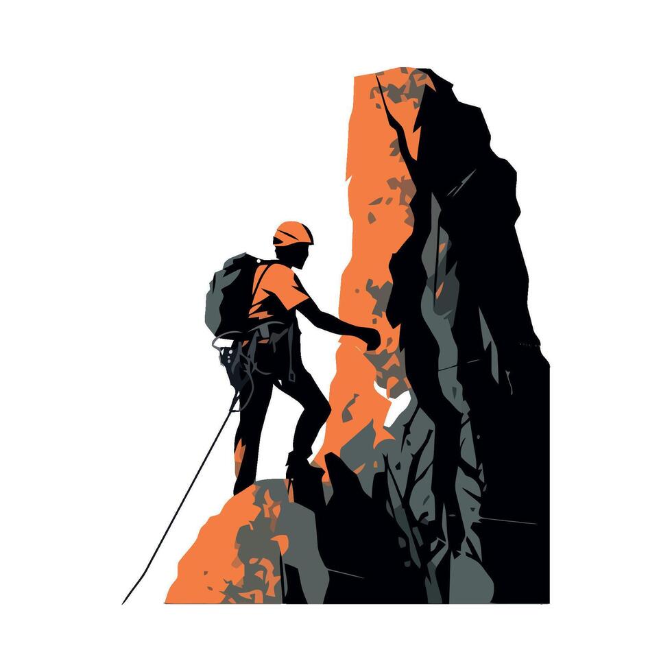 A man is climbing on a rock with a rope vector