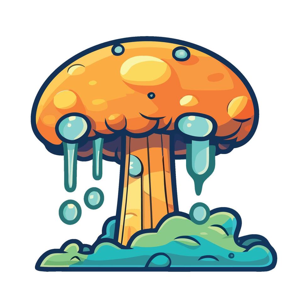 Cartoon mushroom with water and bubbles vector