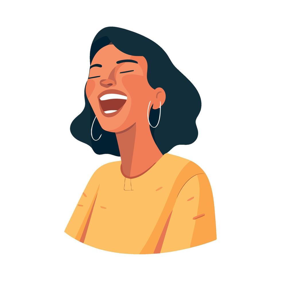 A woman laughing with her eyes closed vector