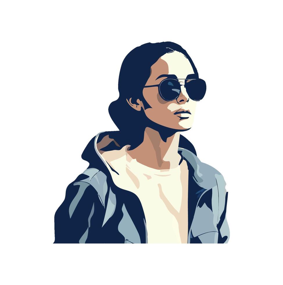 A woman wearing sunglasses and a jacket vector