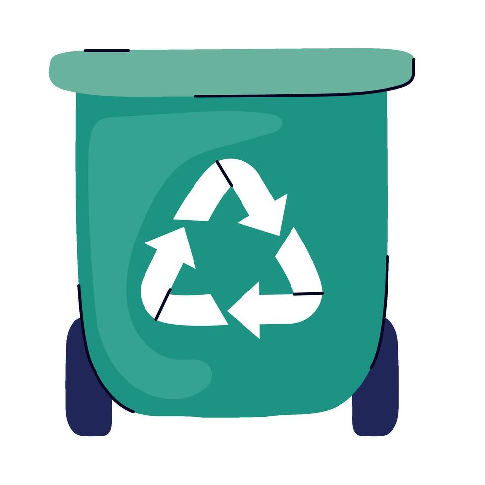 A green trash can with a recycling symbol on it vector