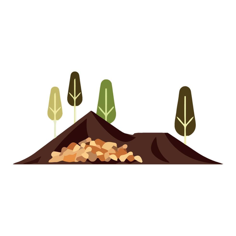 A pile of dirt and trees on a hill vector
