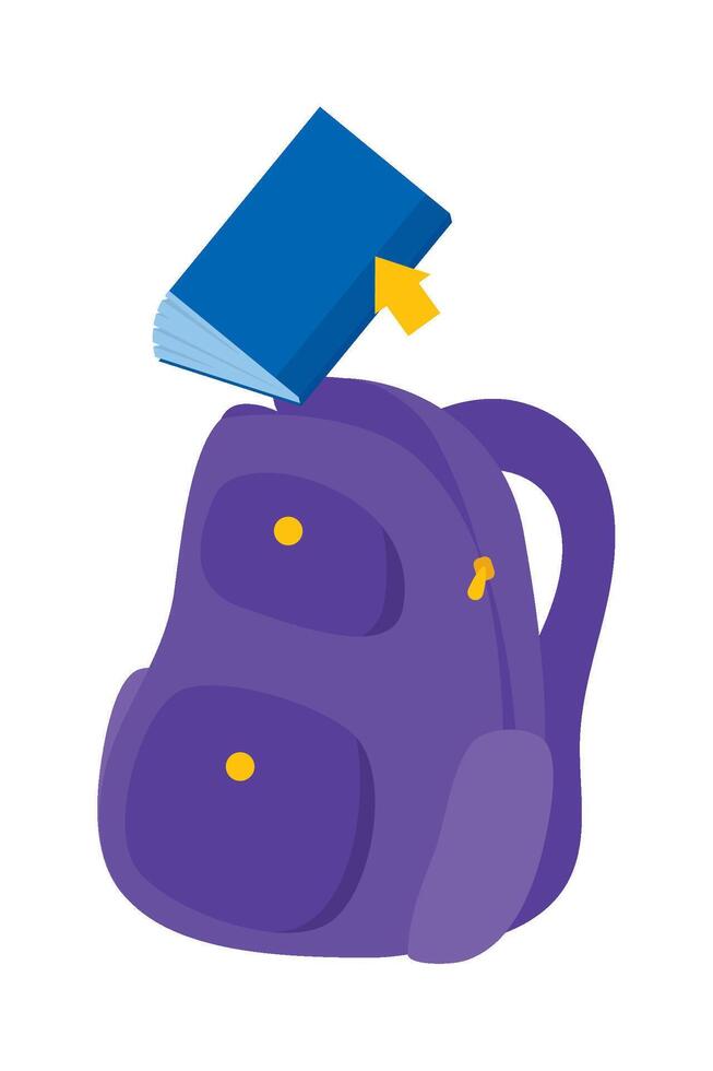 A purple backpack with a blue book on top vector