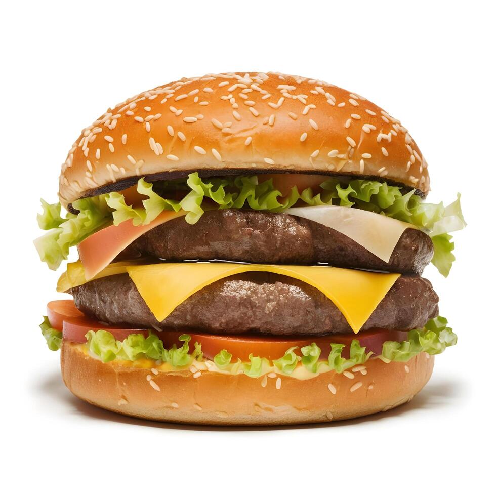 Tasty burger isolated on white background Fresh hamburger fast food with beef and cheese photo