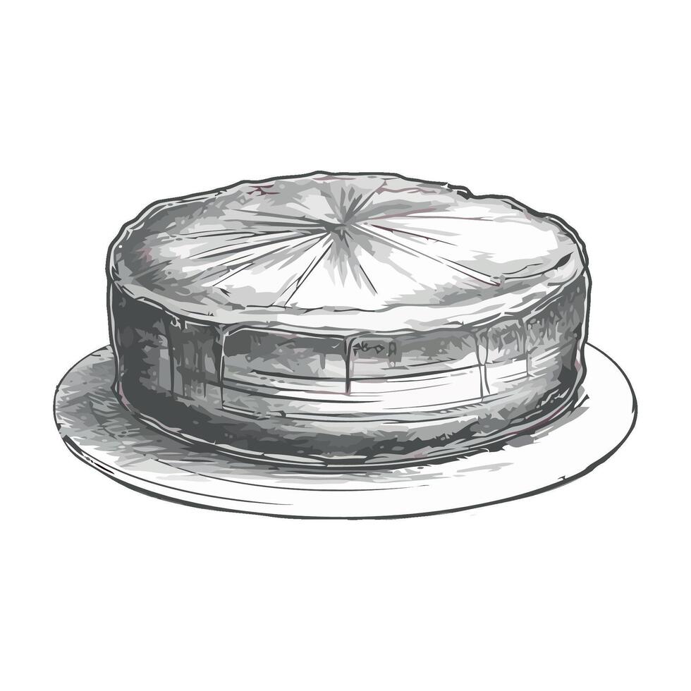 A drawing of a cake on a plate vector