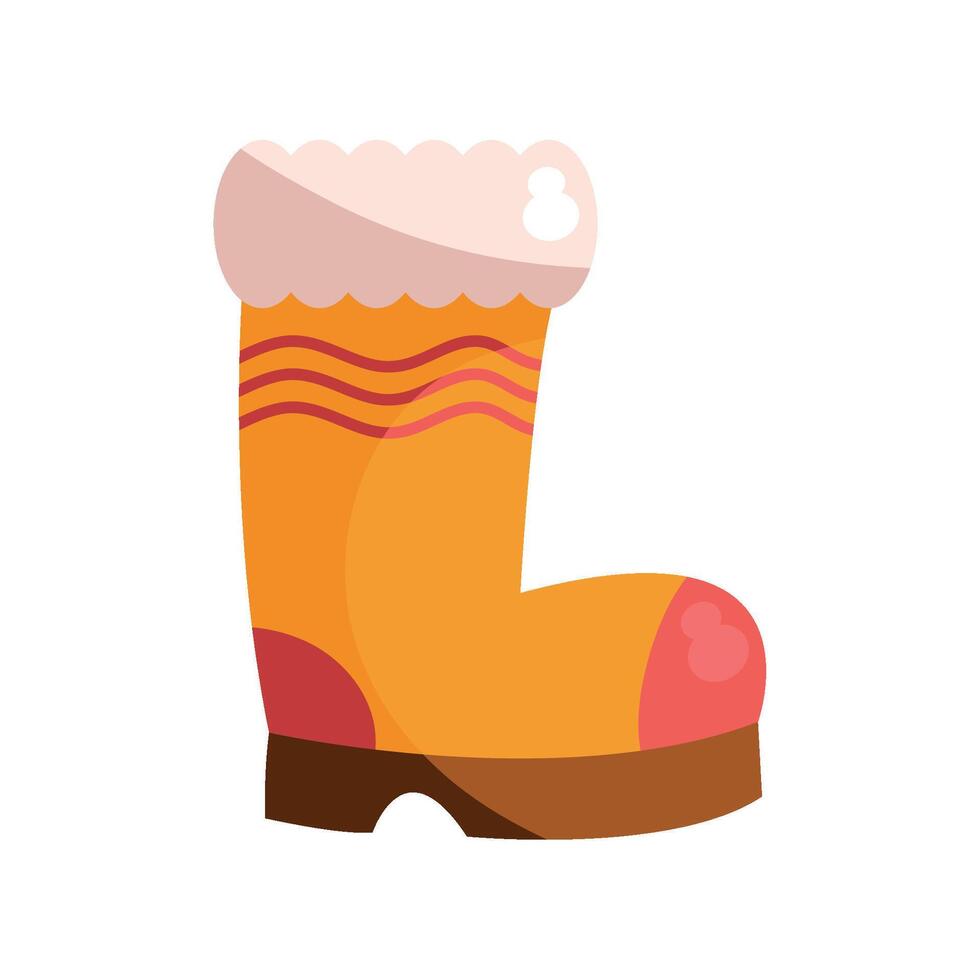 A pair of orange boots with a red trim vector