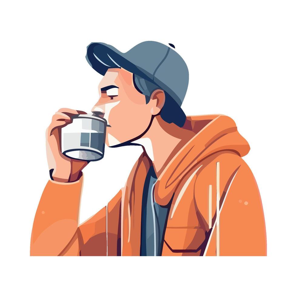 A man drinking coffee in a hoodie vector