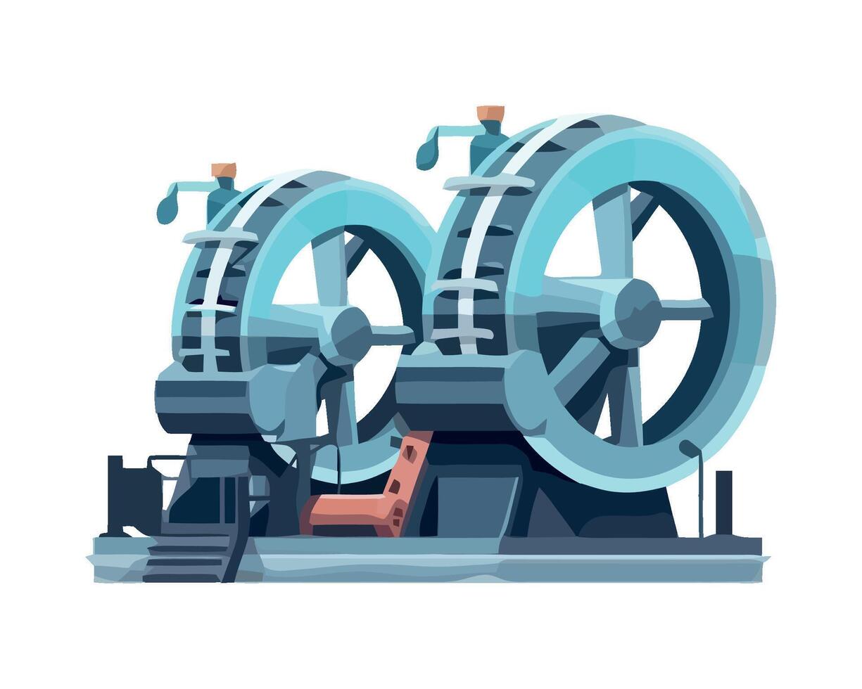 Two large wheels on a platform with a blue background vector