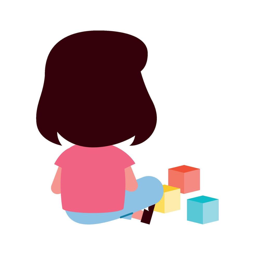 A little girl sitting on the floor with blocks vector