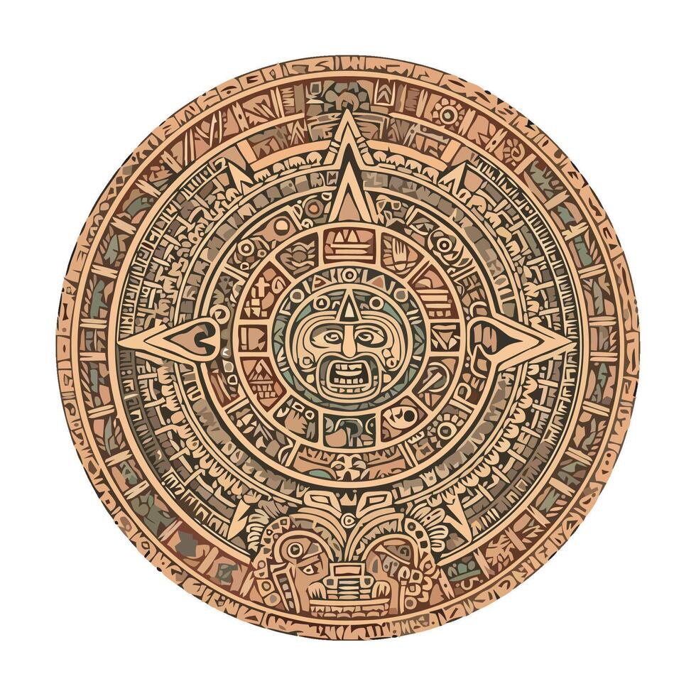 A round wooden disk with an aztec design vector