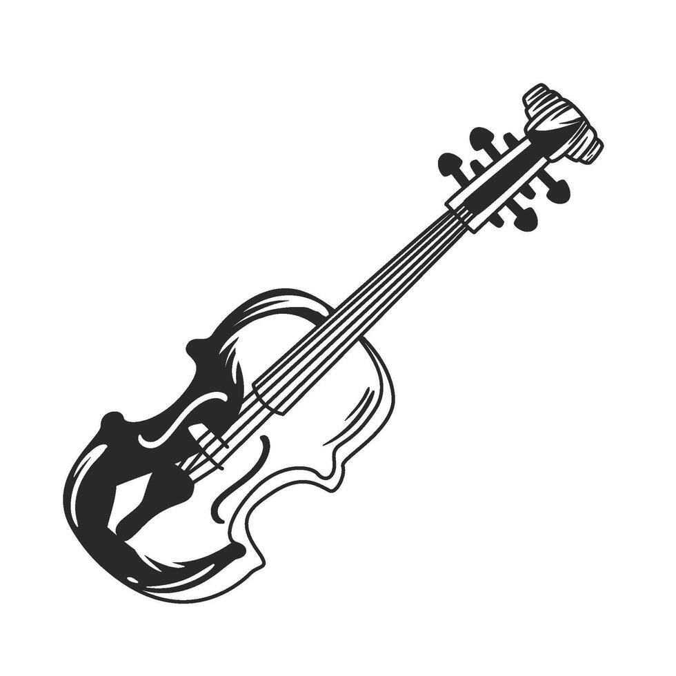 A black and white illustration of a violin vector