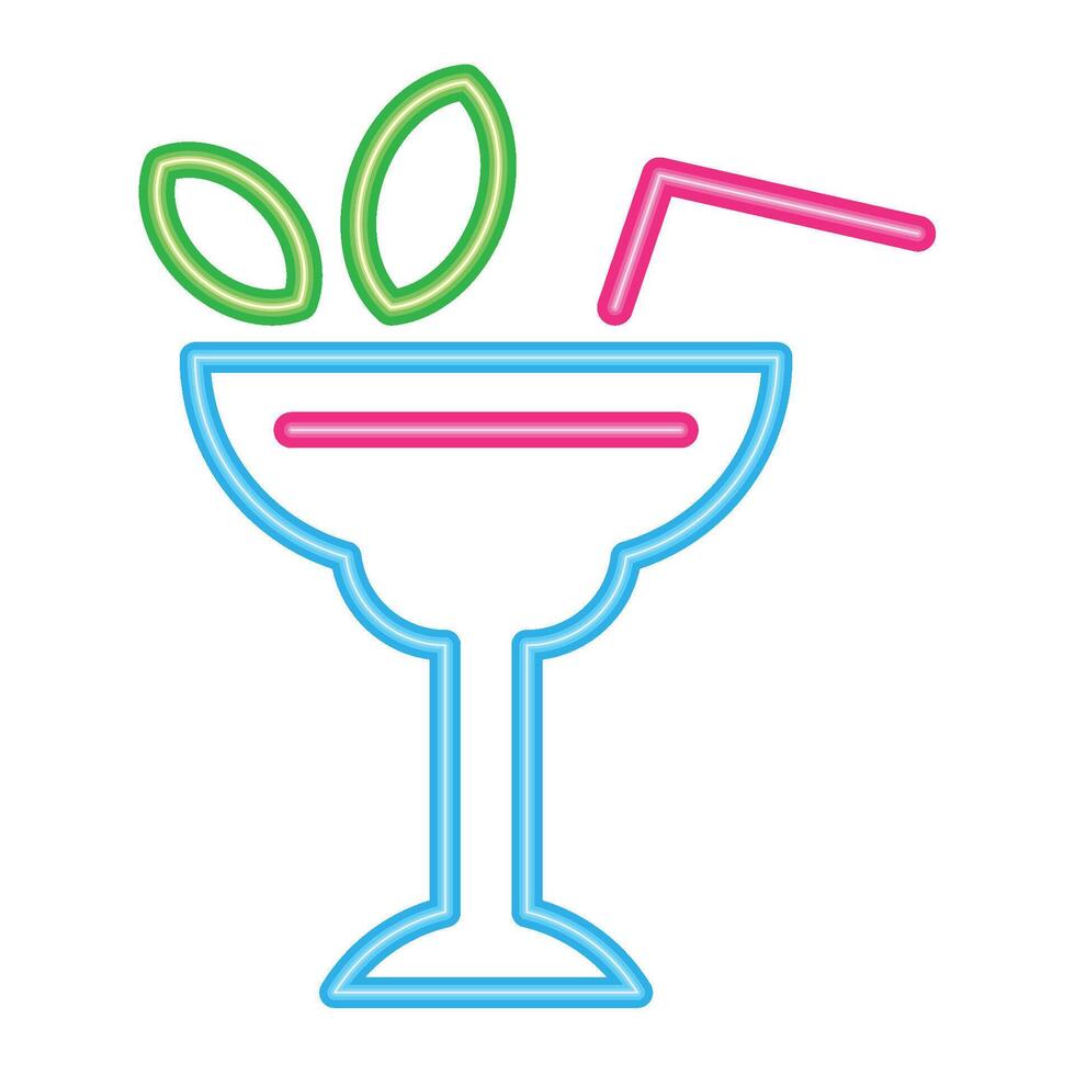 A neon sign with a drink and a leaf vector