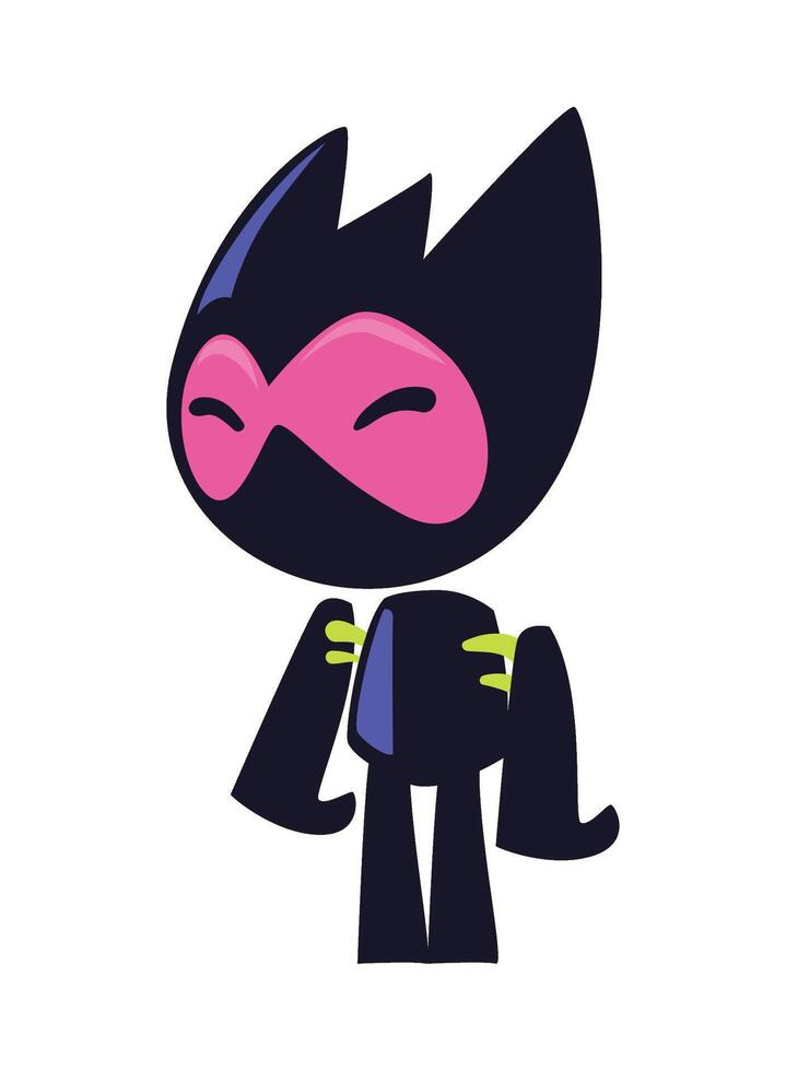 A cartoon character with pink eyes and black hair vector