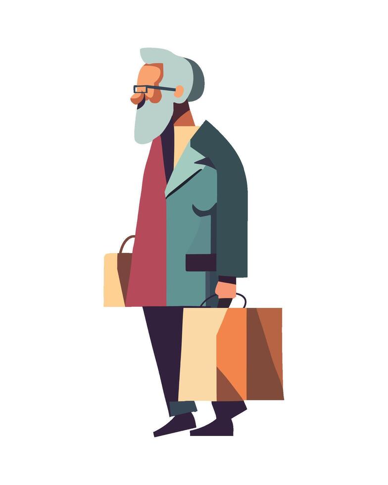 An illustration of an old man with shopping bags vector