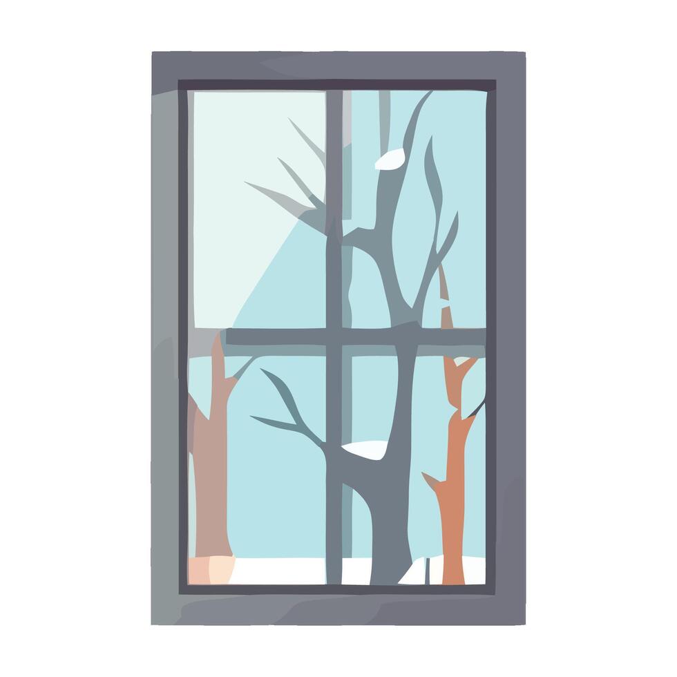 Winter window with snow trees and trees in the background vector