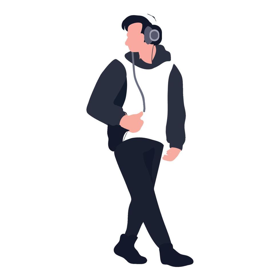 A man with headphones walking in a flat style vector