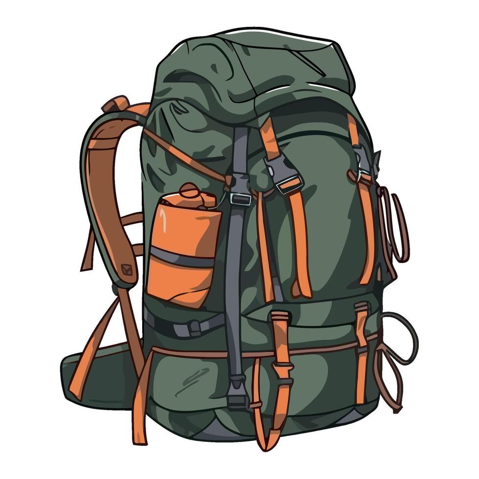 A cartoon backpack with a water bottle vector