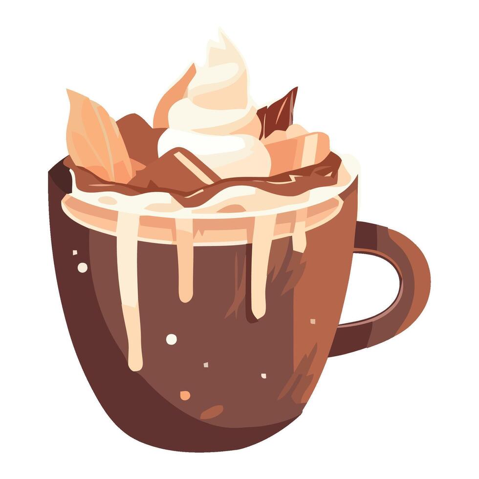 Hot chocolate with whipped cream and chocolate syrup illustration vector