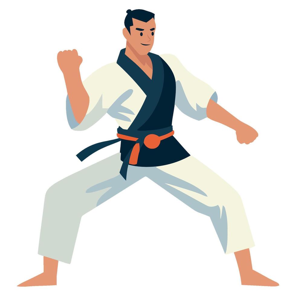 A man in karate gear is doing a kick vector