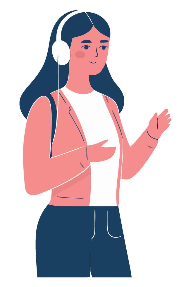 A woman with headphones and a phone vector