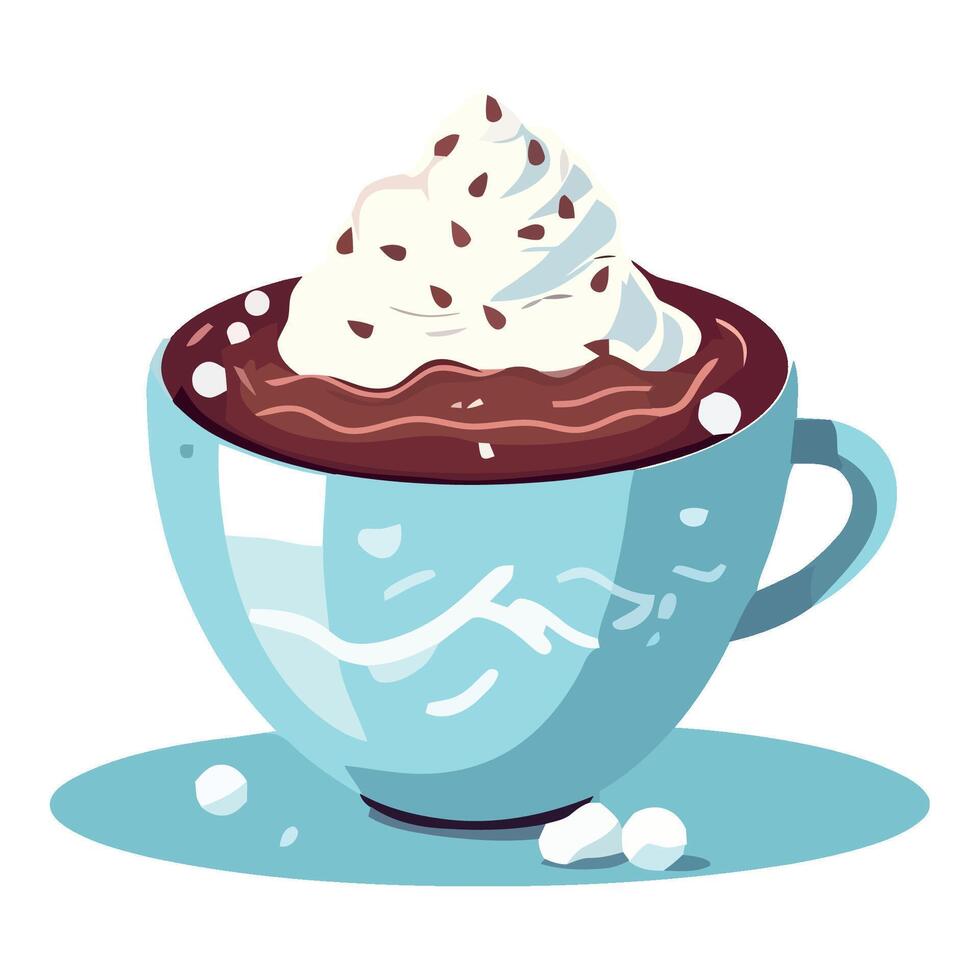 Hot chocolate with whipped cream illustration vector