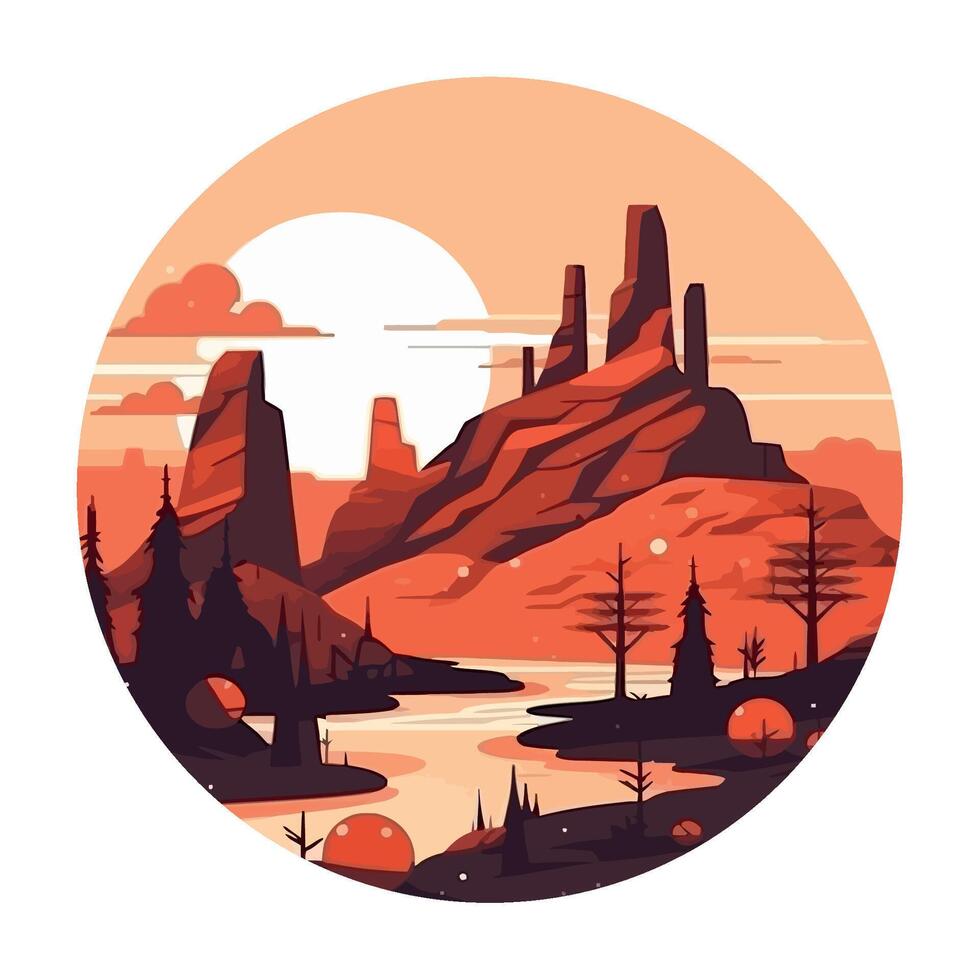 A landscape with trees and rocks in the background vector